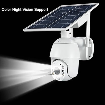100% Wire-Free Wireless Rechargeable Battery Solar Powered Outdoor 1080P Pan Tilt WiFi Security Camera PIR Motion Recording Two-Way Audio IP65 Weatherproof Night Vision Built-in SD Slot