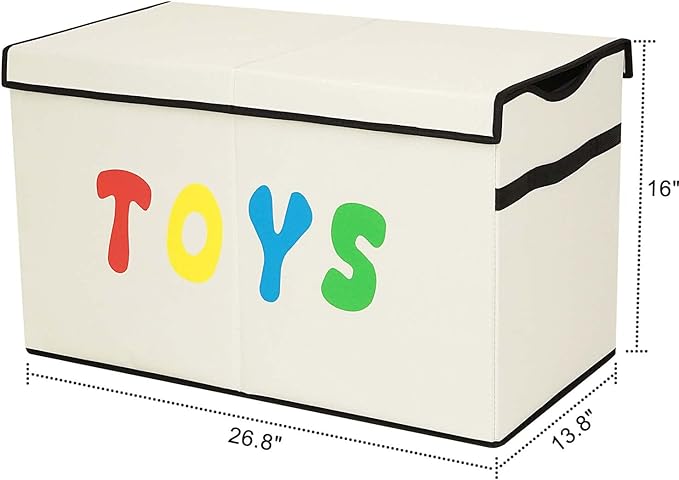Toy Box Chest, Collapsible Sturdy Storage Bins with Lids, Extra Large Kids Toy Storage Organizer Boxes Bins Baskets for Kids, Boys, Girls, Nursery Room, Playroom, Closet (New Beige)