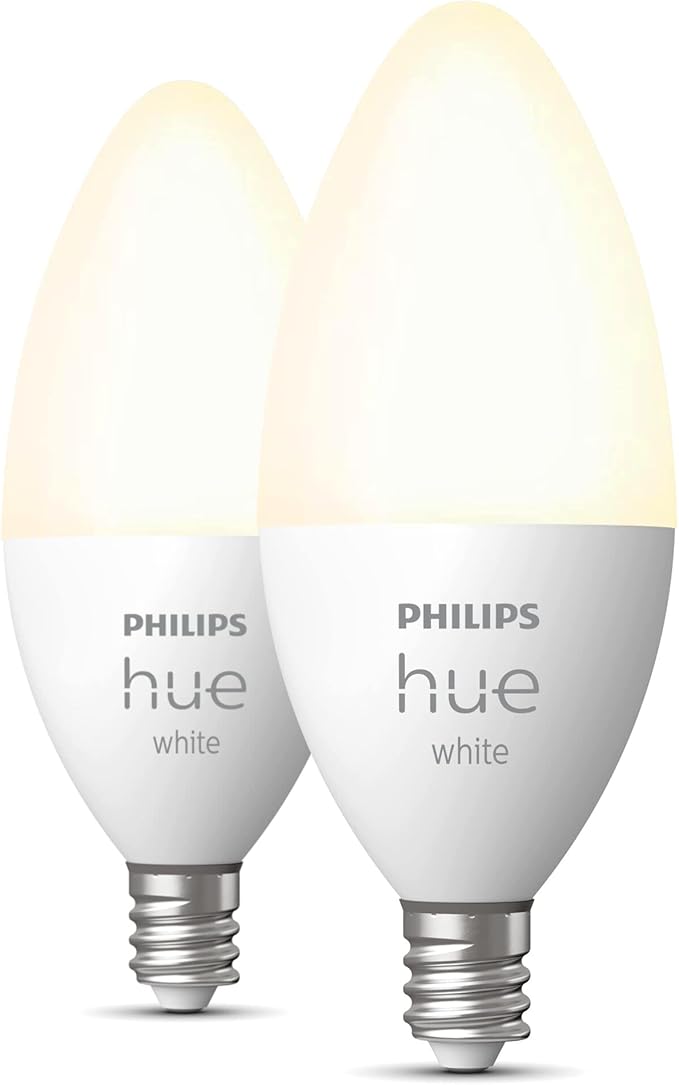 Philips Hue Smart 40W B39 Candle-Shaped LED Bulb - Soft Warm White Light - 4 Pack - 450LM - E12 - Indoor - Control with Hue App - Compatible with Alexa, Google Assistant and Apple Homekit