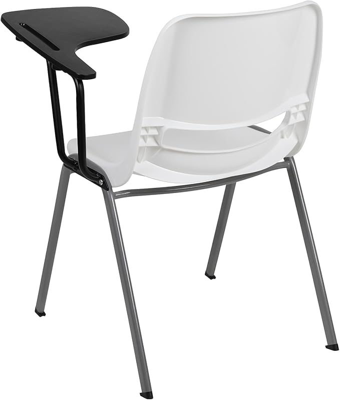 Flash Furniture White Ergonomic Shell Chair with Left Handed Flip-Up Tablet Arm