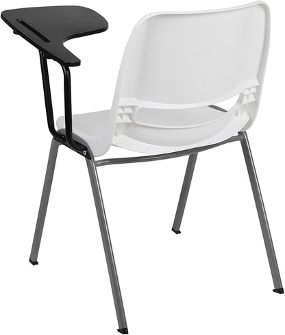 Flash Furniture White Ergonomic Shell Chair with Left Handed Flip-Up Tablet Arm