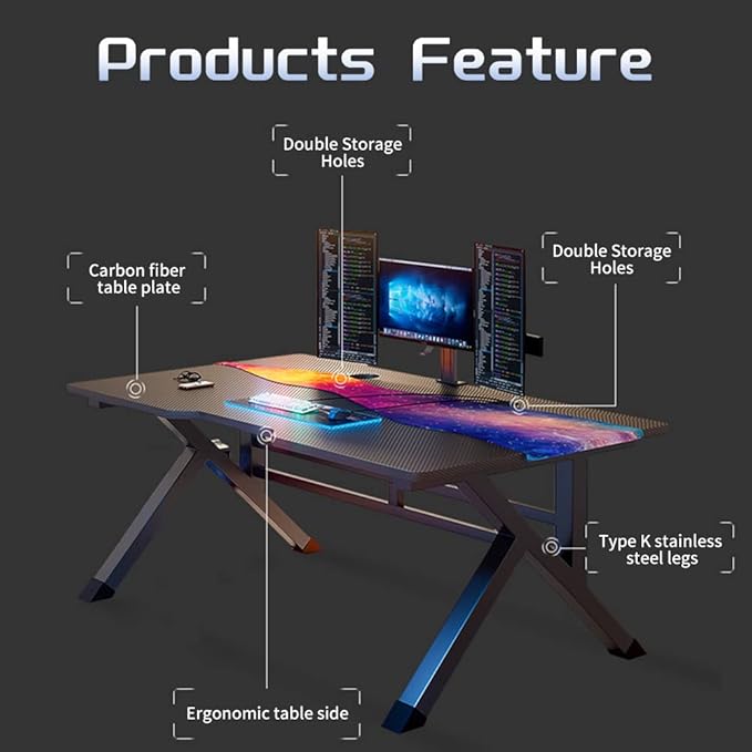 31 Inch Gaming Computer Desk - Sturdy Small Home Office Desk with Ergonomic Design - Easy Assembly - PC Laptop Desk with Black Carbon Fiber Desktop