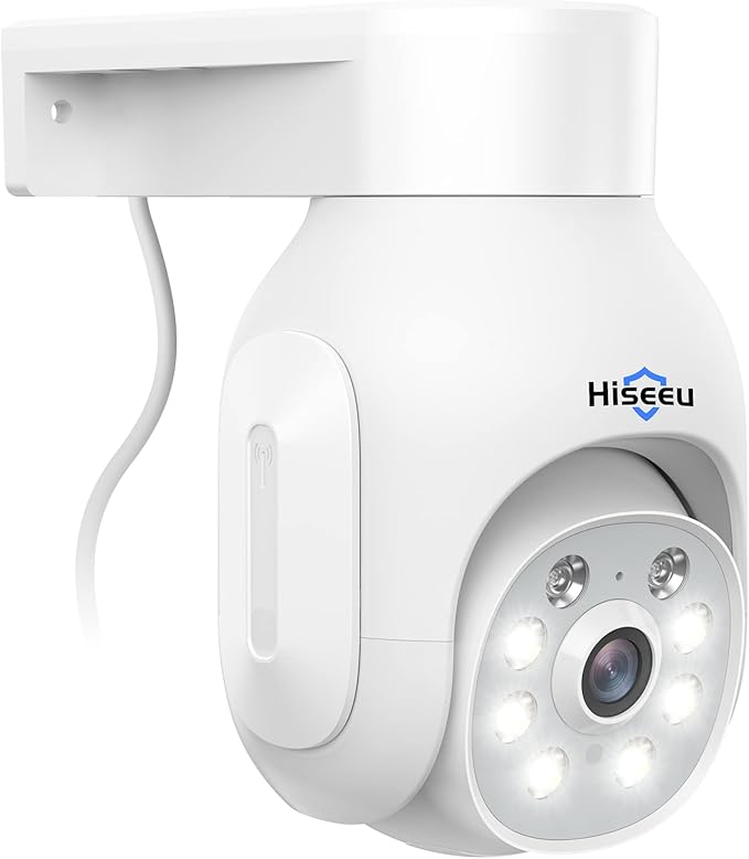 Hiseeu Wireless Security Camera Outdoor, 2.4G/5G 3MP WiFi Camera, Color Night Vision, Auto Tracking, Pan/Tilt, 360° View, Motion Detection, Two-Way Audio, IP66, Work with Alexa, No Monthly Fee