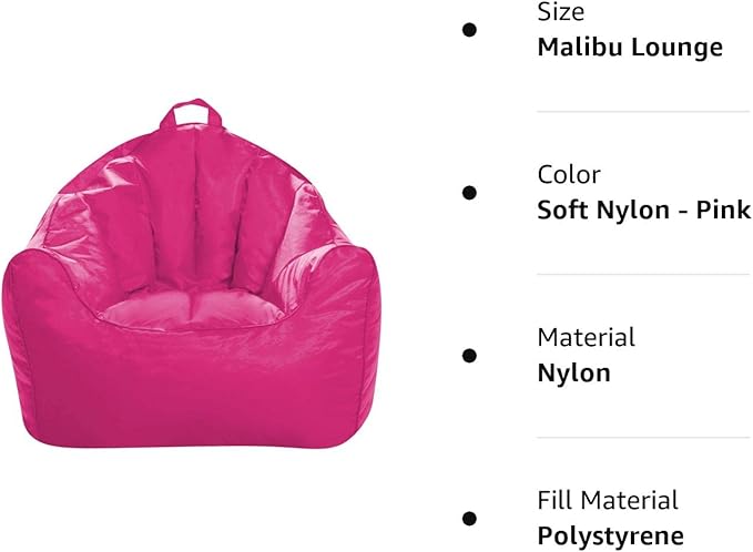 Posh Creations Structured Comfy Seat for Playrooms and Bedrooms, Large Bean Bag Chair, Malibu Lounge, Pink