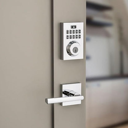 Kwikset 914 Contemporary Keypad SmartCode Electronic Deadbolt Smart Lock featuring SmartKey Security and ZigBee 3.0 Technology in Polished Chrome
