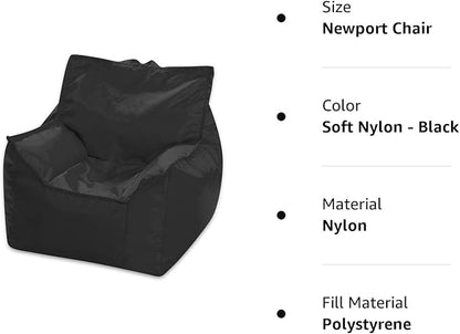 Posh Creations Bean Bag Chair Structured Comfy Seat Use for Gaming, Reading and Watching TV, Newport, Black