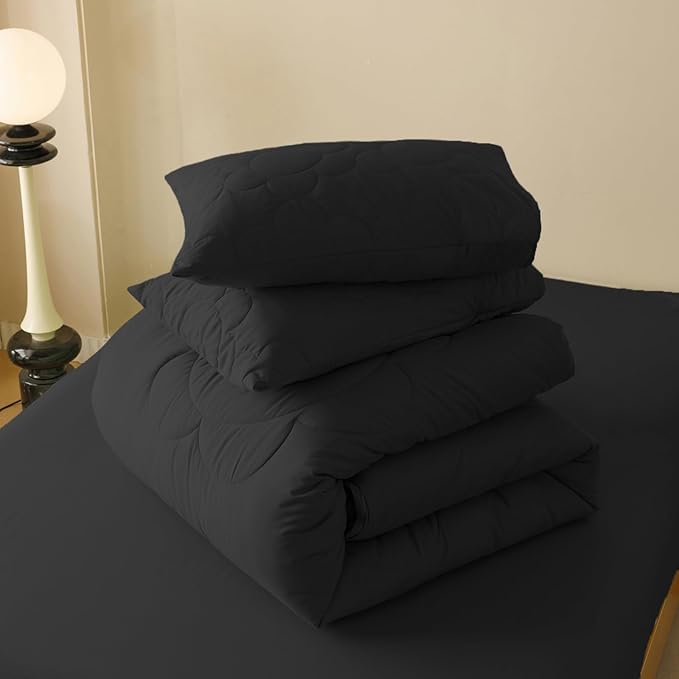Black Flower Comforter King Black Flower Print Bed King Comforter Set 3 Pieces Dark Black Floral Comforter Set for Women Girls Bedroom Decor All Season Hotel Quality Comforter Set