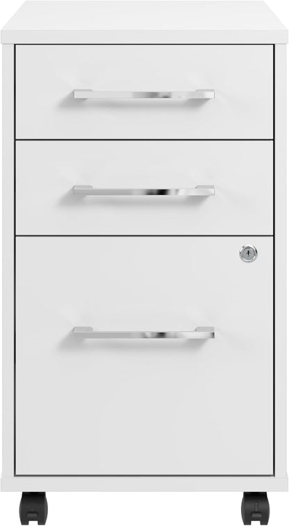 Bush Business Furniture Hustle 3 Drawer Rolling File Cabinet in White, Mobile Document Storage for Home and Professional Office