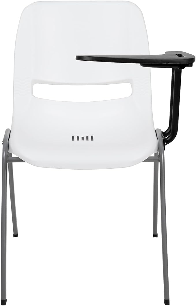 Flash Furniture White Ergonomic Shell Chair with Left Handed Flip-Up Tablet Arm