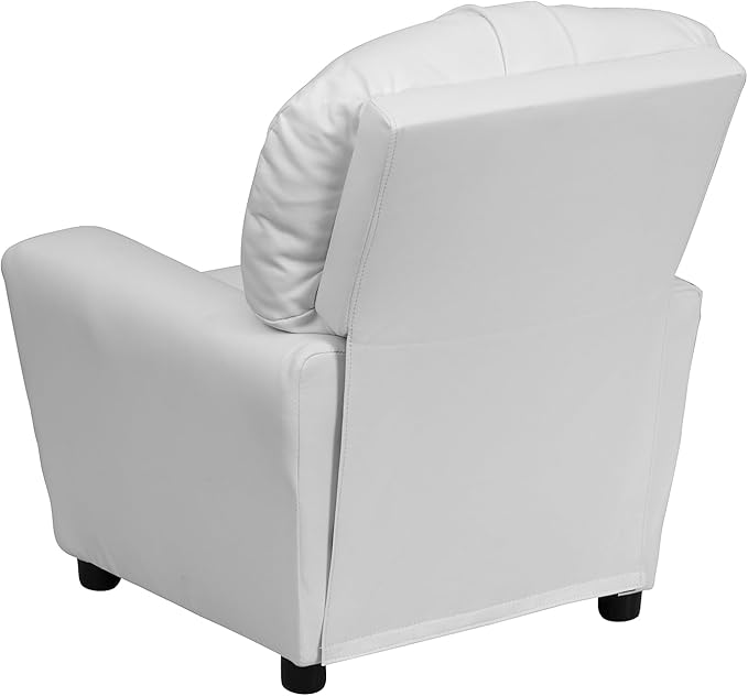 Flash Furniture Chandler Vinyl Kids Recliner with Cup Holder and Safety Recline, Contemporary Reclining Chair for Kids, Supports up to 90 lbs., White