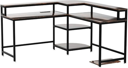 TIYASE L Shaped Desk with Power Outlet and USB Port, 59 in L-Shaped Computer Corner Desk with Storage Shelves, Home Office Desk Workstation with Monitor Stand, Tower Shelf, Rustic Brown