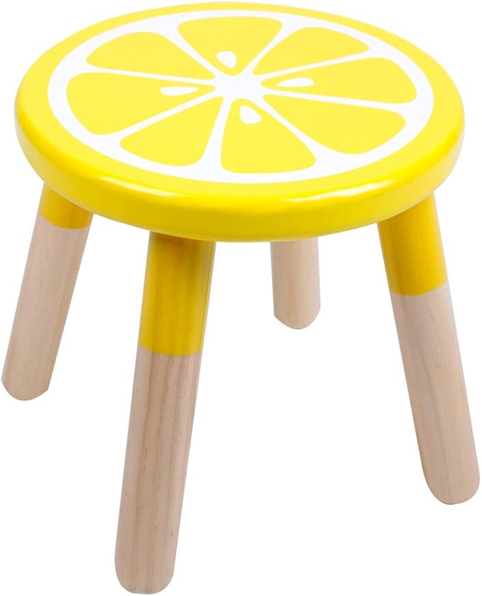 9 Inch Kids Solid Hard Wood Fruit Chair, Crafted Hand-Painted Wood with Assembled Four-Legged Sitting Stool, Bedroom, Playroom, Lemon Furniture Stool for Children,Toddler, Boys, Girls (Lemon)
