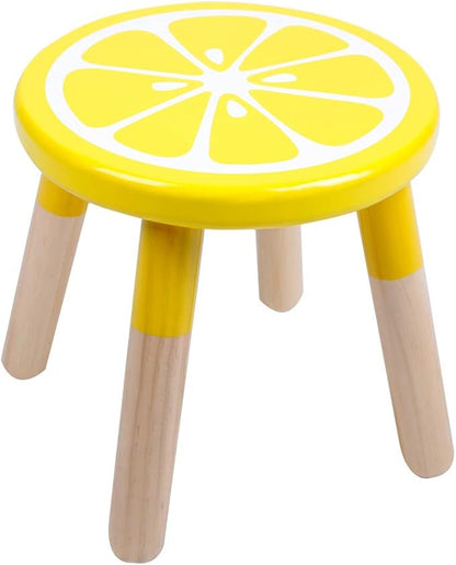 9 Inch Kids Solid Hard Wood Fruit Chair, Crafted Hand-Painted Wood with Assembled Four-Legged Sitting Stool, Bedroom, Playroom, Lemon Furniture Stool for Children,Toddler, Boys, Girls (Lemon)