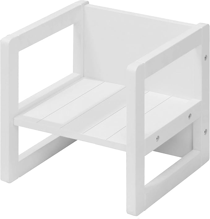 Roba: Country-Farmhouse Chair: White Wood - Chic Children’s Chair, Adjustable Seat Height, Converts Into A Table, Toddler & Kids, Ages 2+