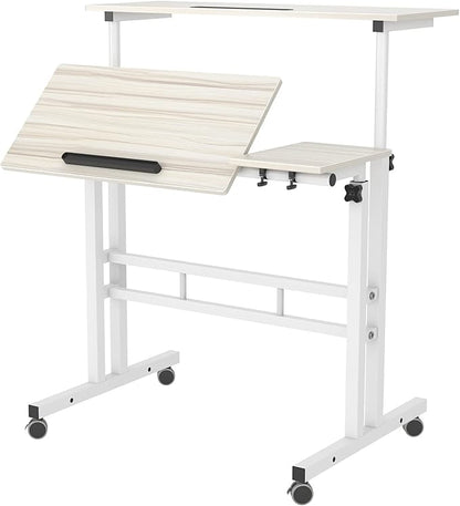 SDHYL 31.5 inches Movable Laptop Desk with Mouse Board Adjustable Height and Angle Anti-Slip Workstation Home Office Desk with Tablet Slot Portable Student Desk, White Maple, S7-ZS-101-2MP-US