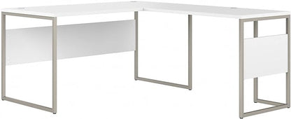 Bush Business Furniture Hybrid L Shaped Table Desk with Metal Legs, 60W x 30D, White