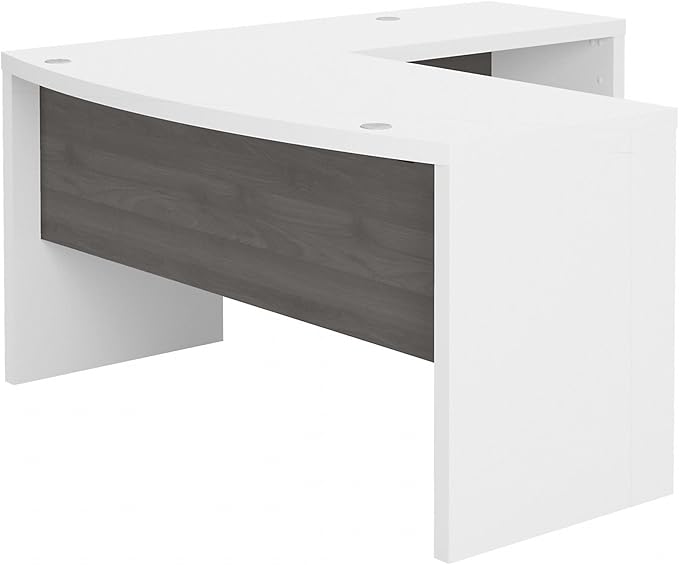 Bush Business Furniture Echo L Shape Desk with Wire Management | Corner Bow Front Table for Home Office with Quick-to-Assemble Hardware, 60W, Pure White and Modern Gray