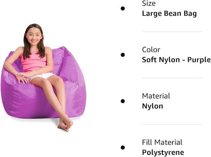 Posh Creations Coronado Bean Bag Boys and Girls Large Chair for Kids, for Gaming and Playrooms, Soft Nylon-Purple, Large Bean Bag