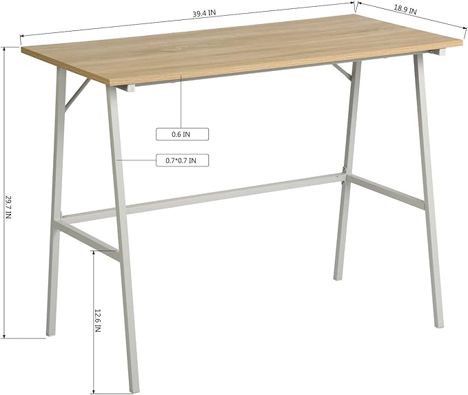 FurnitureR Home Office Computer Desk, Compact Writing Desk Study Desk with Metal Frame for Apartment, Dorm, Bedroom, Small Space (39.4 Inch, Brown)