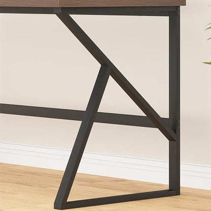 HSH Large Computer Desk, Industrial Modern Home Office Desk, Wooden and Metal PC Desk for Work Writing Study Gaming Bedroom, Farmhouse Vintage Computer Table Executive Workstation, Rustic Oak 60 Inch