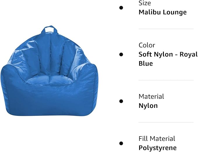 Posh Creations Structured Comfy Seat for Playrooms and Bedrooms, Large Bean Bag Chair, Malibu Lounge, Royal Blue