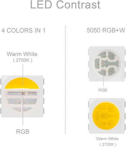BTF-LIGHTING 5050 RGBW RGB+Warm White(2700K-3000K) 4 Colors in 1 LED Tape Light DC12V 5m 16.4ft 60LED/m Multi-Colored IP67 White 14mm PCB for Bedroom Kitchen Home Decoration(No Adapter or Controller)