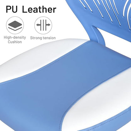 FurnitureR Desk Chair Small Study Chairs Armless for Child Kids Teens, Swivel Rolling Lightweight Task Chair with Wheels and Pu Leather Padded Cushion, Blue/White