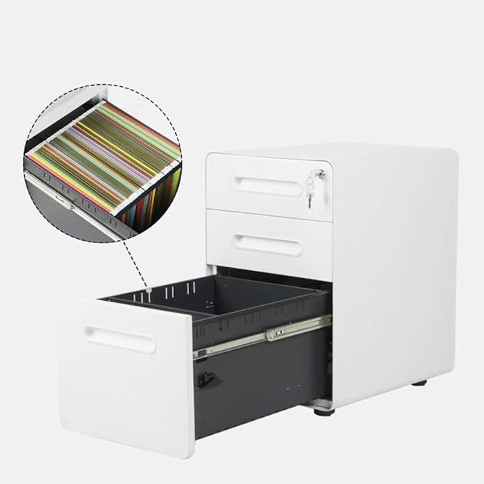 ApexDesk 3-Drawer Vertical Metal Mobile File Cabinet with Locking Keys - Light Gray Front Panel/White Body