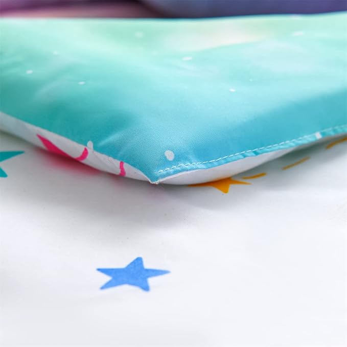 Holawakaka Girls Ombre Glitter Comforter Set, Full Size Gradient Rainbow Galaxy Print Kids Bedding Sets, Multi-color Ultra-soft Dorm Bed Set (Pink Green, Full)