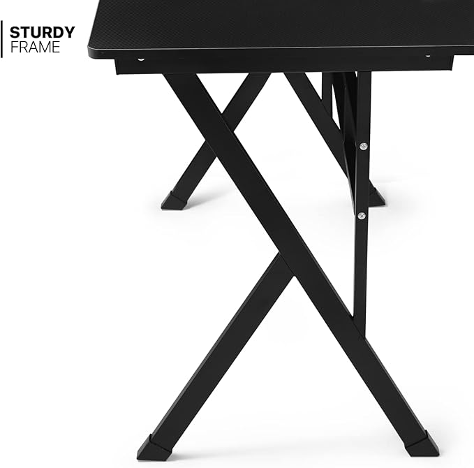 MoNiBloom Computer Desk Modern Design Home Office Gaming X-Shape Black Tabletop Simple Game Table Workstation for Corner Living Room Bedroom