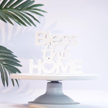 Bless This Home – White, Aesthetic table decor for home or office, desk or Shelf. Quirky room decoration showpiece, ideal for birthday gift, corporate gift, and inspiring wall decor