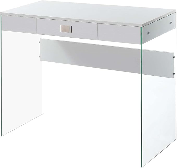 Convenience Concepts SoHo 1 Drawer Glass 36 inch Desk, White