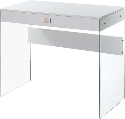 Convenience Concepts SoHo 1 Drawer Glass 36 inch Desk, White