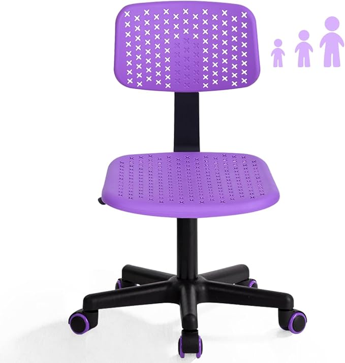 Desk Chair Armless Cute Office Chair, Low Back Rolling Home Office Task Chair Adjustable Swivel Study Chair for Girls Teens Adults Children Kids, Purple