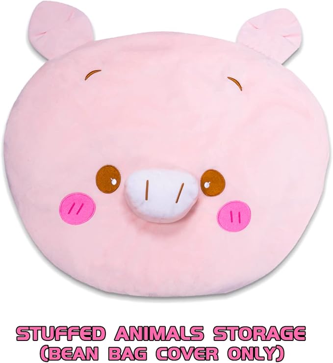 Stuffed Animal Storage Bean Bag Chair Cover for Kids Pink Pig Plush Bean Bag Chair for Girls Large Size Toy Organizer Cover Only Without Filling
