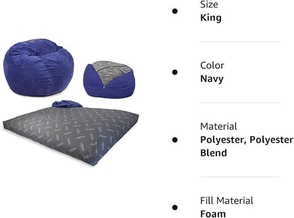 CordaRoy's Chenille Bean Bag Chair, Convertible Chair Folds from Bean Bag to Lounger, As Seen on Shark Tank, Navy - King Size