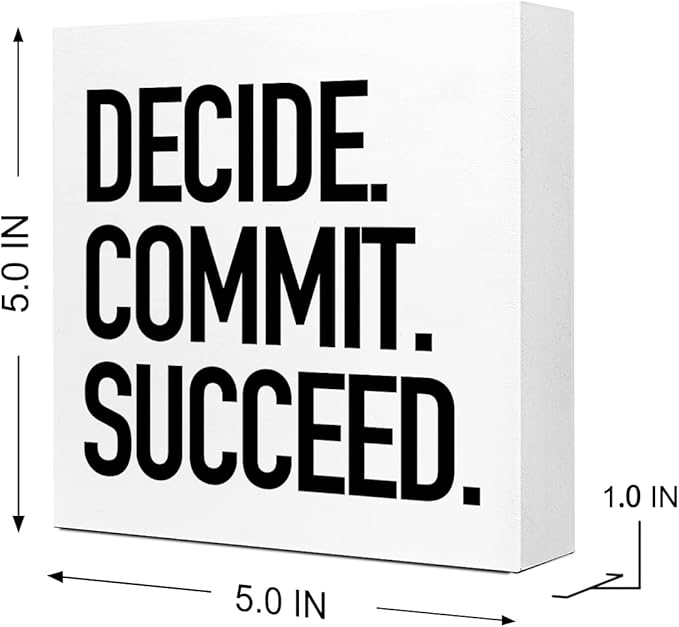 Decide Commit Succeed Wooden Sign Desk Decor,Motivational Fitness Gym Workout Quote Wood Block Sign Desk Decorations for Home Gym Office Desk Shelf Table Decor