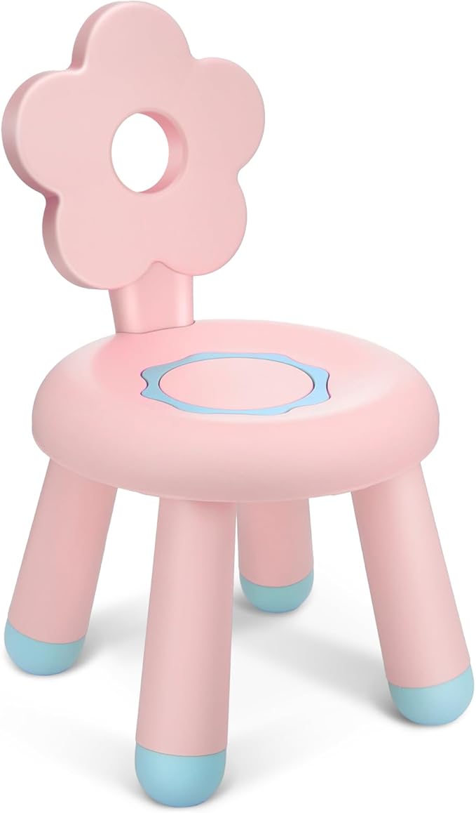 Layhit Plastic Toddler Chair for Boys and Girls Toddler Beach Chair 11.8 x 20 Inch Flower Kids Chairs for Table Beach Lawn Indoor Outdoor Playroom Nursery School Home Use(Pink)