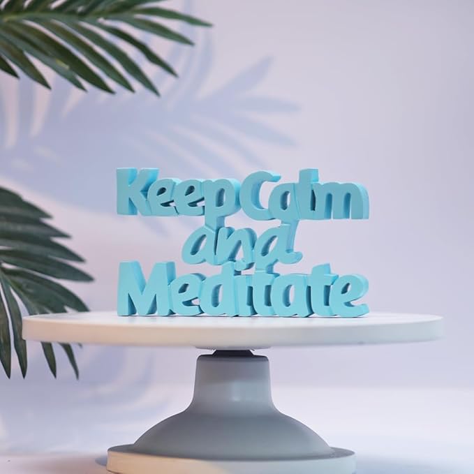 NUKKAD TALES Keep Calm and Meditate Blue Aesthetic Table Decor - Ideal for Home or Office Desk, Shelf. Quirky Room Decoration Showpiece, Birthdays, Corporate Gifts, Inspirational Wall Decor.