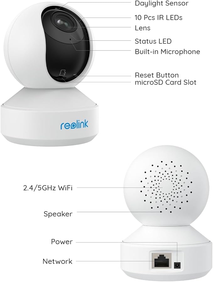 REOLINK E1 Zoom Indoor Security Camera, 2.4/5GHz Dual Band WiFi, 5MP Plug-in Pet Camera, 360 Degree Baby/Dog Monitor with 3X Optical Zoom, Auto Tracking, Person/Pet Detection,5V/2A DC