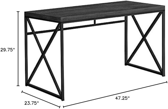 Monarch Specialties Modern Industrial Style-Home & Office Writing Table with Sturdy Crisscross Metal Computer Desk, 48" L, Black Reclaimed Wood-Look/Black Frame