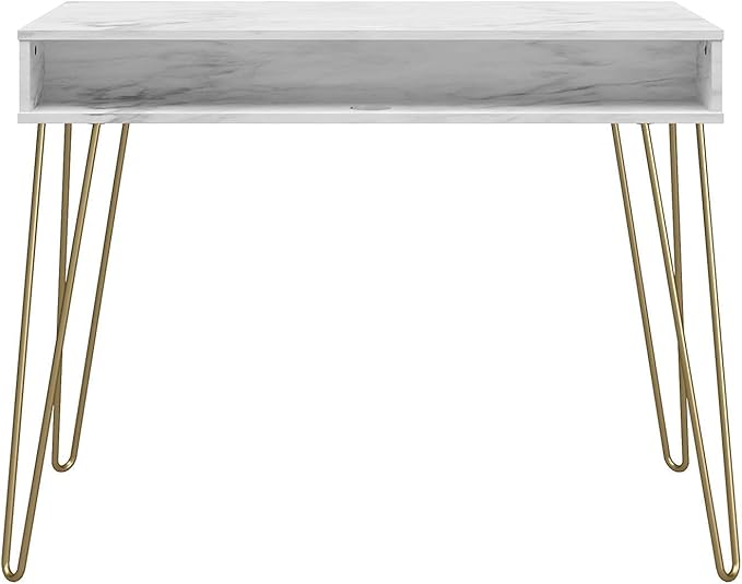 Novogratz Athena Computer Desk with Storage, White Marble