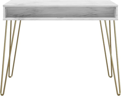 Novogratz Athena Computer Desk with Storage, White Marble
