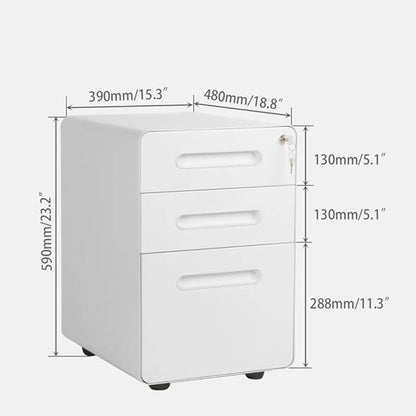 ApexDesk 3-Drawer Vertical Metal Mobile File Cabinet with Locking Keys - Light Gray Front Panel/White Body