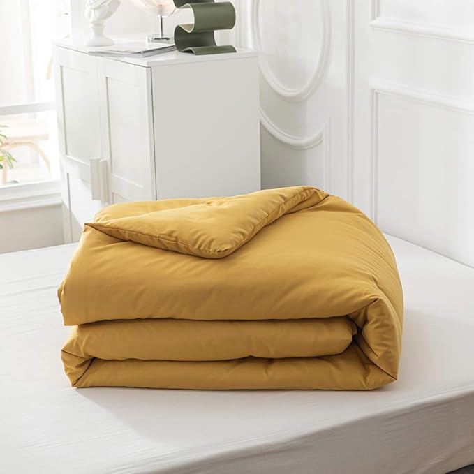 Mustard Yellow Comforter Sets Queen Pure Yellow Bedding Set 3 Pieces Women Men Ginger Yellow Comforter Sets Lightweight Durable Yellow Blanket Queen Bedding Set Breathable Bed Comforter Set