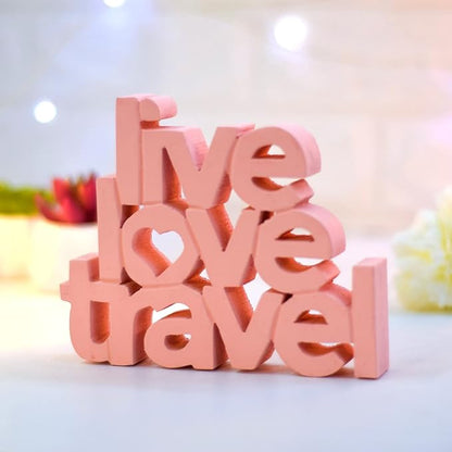 Live Love Travel – Peach, Aesthetic table decor for home or office, desk or Shelf. Quirky room decoration showpiece, ideal for birthday gift, corporate gift, and inspiring wall decor