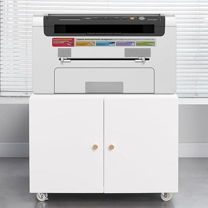 17.70" Metal Office Copier 2 Door and 360 ° Universal Wheel,Mobile Lateral Filing Cabinets w/Aluminum Alloy Handle,Rolling Printer Stand for Legal/Letter/A4,White