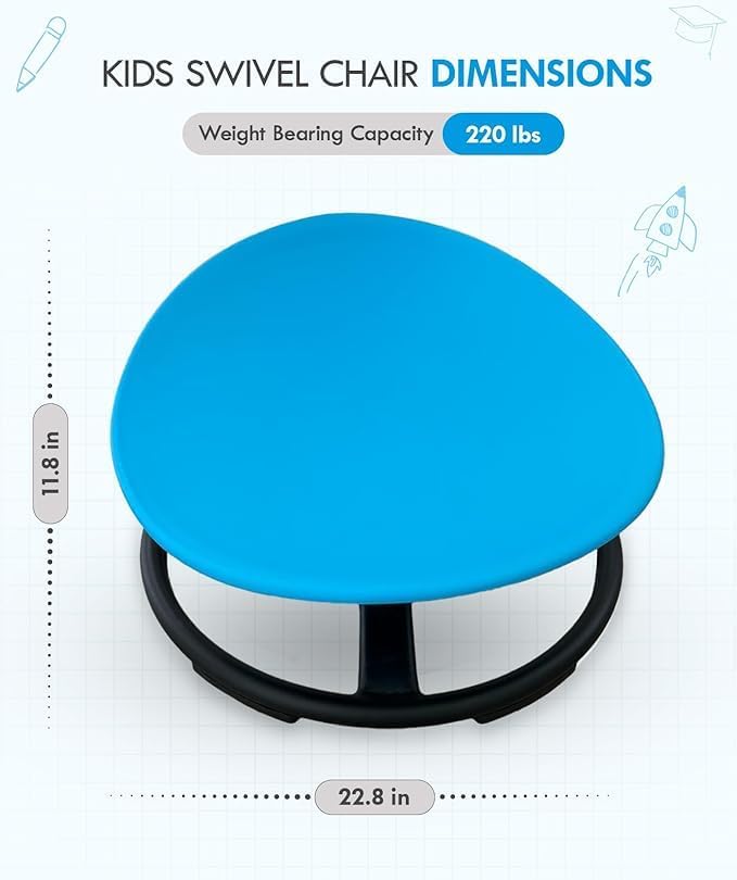 Giggle & Play Kids Swivel Chair, Sensory Spinning Chair, Body Balance Physical Therapy Equipment, Autism Swivel Chair, Montessori Carousel Spinning Toy Chair - 360° Sit and Spin (Blue)