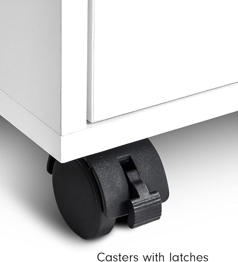 3 Drawers Storage Cabinet, Wooden Mobile Filing Cabinet for Mini Printer Stand, with Lockable Casters, for Home Office (3-Drawers, White)