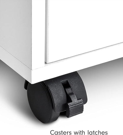3 Drawers Storage Cabinet, Wooden Mobile Filing Cabinet for Mini Printer Stand, with Lockable Casters, for Home Office (3-Drawers, White)